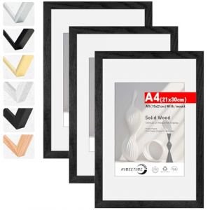 HIMEETIME® 3x cadre photo DIN A4 21x30 cm,en bois noir de massif, Présentoir photo A5 (15x21cm) avec passe-partout,Accrochage Facile Pour montage decoration mural A4 (XianghuaART, neuf)