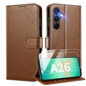 UITUIM Coque pour Samsung Galaxy A26 5G Coque Etui Portefeuille Cuir avec 2 Verre Trempé Protection Écran Porte Carte Rabat Clapet Flip Case Étui Cover Housse Etui pour Samsung Galaxy A26 5G,Marron (UITUIM, neuf)