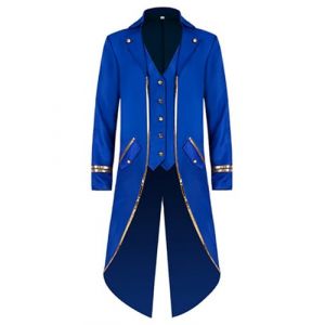 Runhomal Veste Smoking Homme Femme Manteau Queue de Pie D&eacute;guisement Prince Roi Costume de Directeur du Cirque Dompter F&ecirc;te &agrave; Th&egrave;me Carnaval Halloween B Bleu XXL (henanxianglijuzhuangshicailiao, neuf)
