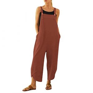 Salopette Femme été sans Manches Casual Combinaison Pantalon Décontracté Combinaison D'été pour Femme Jambe Large Ample Combinaison Jumpsuit Long Overalls avec Poches Pas Cher (NiceYear, neuf)
