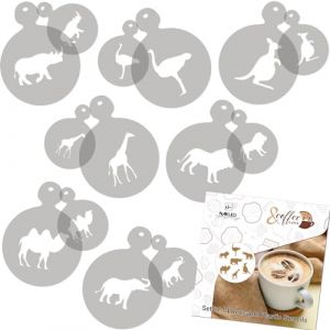 NAKLEO Pochoirs de D&eacute;coration Caf&eacute; et Biscuits 14Pcs 7x7 et 11x11cm, Plastique et R&eacute;utilisable, Animaux Lion Kangourou, Art Artisanat DIY Bricolage, Capuccino Chocolat G&acirc;teau P&acirc;tisserie Cuisson (Nakleo / Stencils / Stickers / Art&Wall Decor, neuf)