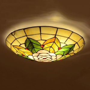 AoLa Plafonnier style Tiffany r&eacute;tro E27 Lampe de plafond ronde Abat-jour en verre peint &agrave; la main Lampe d&eacute;corative Baroque Montage encastr&eacute; &Eacute;clairage int&eacute;rieur pour chambre &agrave; coucher Salon,30CM (⭐⭐⭐⭐⭐ AoLa, neuf)