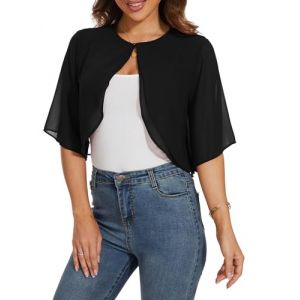 Bol&eacute;ro Femme &Eacute;legant Cardigan en Mousseline de Soie Gilet &agrave; Manches &Eacute;vas&eacute;es Bol&eacute;ro &agrave; Manches Courtes pour Femme Veste El&eacute;gant Chic Cardigan Tops Hauts pour Mariage Robes Plages (HEERCHEN, neuf)