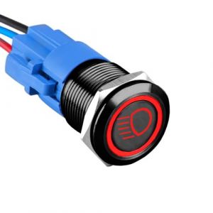 ETOPARS Noir Coque 19mm Interrupteur &agrave; Bouton Poussoir 12V 5A Interrupteur &agrave; Bascule Voiture Etanche M&eacute;tal Commutateur avec Prise de Fil Rouge Lumi&egrave;re Feux de Croisement (Etocars, neuf)