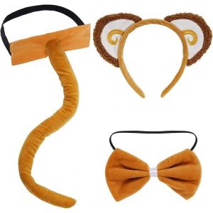 Costume de singe 3 pièces avec oreilles de singe, bandeau, nœud papillon et queue, accessoires de cosplay pour Halloween (Sylvoir, neuf)