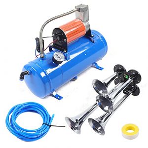 Compresseur d'air 12 V avec 4 trompettes Train Kit klaxon 150 PSI avec réservoir 6 l pour véhicules moteurs de voiture, vélo, pneus, ballons, jouets et bateaux Bleu (NSHAAA, neuf)