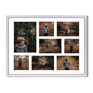 aFFa frames Tisar 40x50 cm Cadre photo en bois avec verre synth&eacute;tique incassable Cadre Multi Photo avec Passe-Partout 8 ouvertures pour 1 image 15x21 cm 4 images 10x15 et 3 images 10x10 Argent (02) (aFFa frames, neuf)