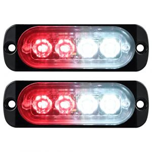 Willpower 2pcs 4LED Feu Stroboscopique Urgent Rouge Blanc Feux de Gabarit Latéraux Voiture 12V 24V Barre Lumineuse LED Balise Clignotante de Sécurité pour Remorque Utilitaire Bateau Tracteur Véhicule (YZ-EU, neuf)