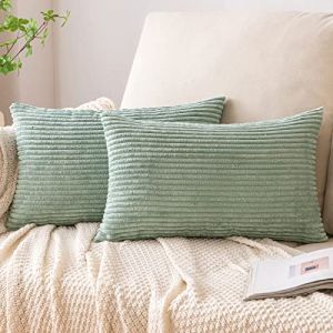 EMEMA Decorative Housse de Coussin en Velours C&ocirc;tel&eacute; Canap&eacute; Taie d'oreiller Douce pour Maison Salon Chambre Lit Clic Clac 40x60 cm Lot de 2 Vert-Clair (EMEMA HOME, neuf)