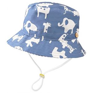 Kiniris Chapeau Bob Coton B&eacute;b&eacute; Fille Gar&ccedil;on Anti-UV Casquette Chapeau de Soleil Bob Enfant Pliable &Eacute;t&eacute; Cartoon Animal Voyage Plage Outdoor Bleu &Eacute;l&eacute;phant 1-2 Ans (Tao Chunfeng, neuf)