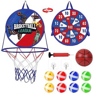 Panier de Basket avec Jeu de Fl&eacute;chettes pour Enfants, Chithor 2 en 1 Jeu Ventouse et Mini Jouet de Panier Basket/ de Sport Int&eacute;rieur et Ext&eacute;rieur Pliable pour Filles Gar&ccedil;ons Cadeau (Fanyuun, neuf)