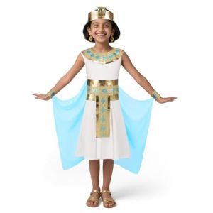 DiULi Costume de Déguisement Cléopâtre pour Enfants Filles,Robe Princesse Égyptienne pour Fille avec Ceinture à Décoratives, Idéal pour Anniversaire, Carnaval et Jeux de Rôle,130CM (Cinye, neuf)
