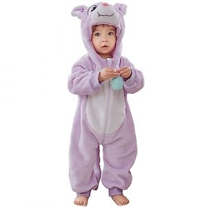 YloveM Combinaison Unisexe B&eacute;b&eacute; Barboteuse Automne Hiver pyjama &agrave; capuche Animal Flanelle D&eacute;guisements Costume avec Fermeture &eacute;clair 0-36 Mois (0-6 mois, A- Violet) (GTEU-Direct, neuf)