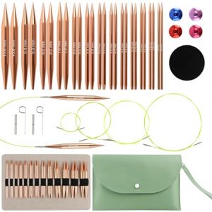 Lot de 13 Paires Aiguilles &agrave; Tricoter Circulaires Interchangeables de 3-10mm, Accessoires de Tricot Professionnels en Aluminium avec 4 C&acirc;bles, &Eacute;tui et Accessoires, pour D&eacute;butants et Professionnels (zhichenStop, neuf)