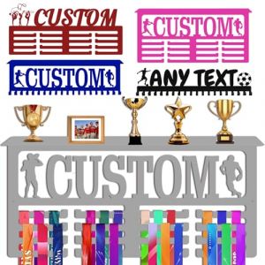 Porte Médaille Personnalisé avec Prenom Logo Présentoir à Medaille Personnalisée pour Football Gymnastique Judo Ballet Enfant Garçon Fille Cadeau Personnalisé Présentoir de Sport en Méta, Argent (Lokfun, neuf)