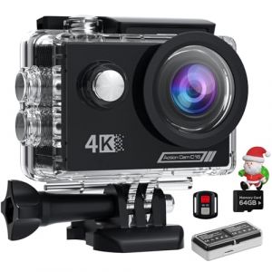 Camlance Caméra Sport 4K60 FPS avec 64GB Carte,131ft Camérasous Marine 48MP Caméra Étanche,WiFi Camera Casque Moto avec EIS,Camérad'action avec Télécommande,2 Batteries,Kit d'Accessoire. (quanlinkeji, neuf)
