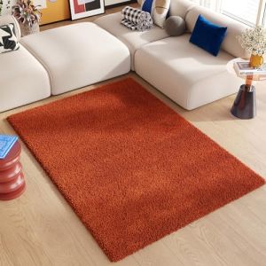 TAPISO Essence Tapis Shaggy Poils Longs Moderne Rouge Brique Uni Salon Chambre Adulte Enfant Descente de Lit Moelleux Super Soft Epais Oeko-TEX 200 x 300 cm (TAPISO-FR, neuf)