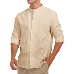 Fanient Chemise en Lin pour Homme Chemise à Manches Longues et col Montant Chemise de Loisirs Décontractée Chemise d'été Montante XL (Evensu, neuf)