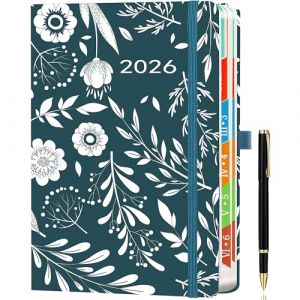 Agenda 2026 Format A5 – Une Page par Jour, Année Complète (Janvier à Décembre), Onglets Colorés, Design Floral, Vue Mensuelle et Quotidienne, Couverture Rigide Gris Ardoise Foncé (ZT BenYu, neuf)