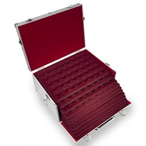 MC.Sammler - Mallette numismatique en Aluminium - avec 11 Plateaux pour 440 pièces de 2 Euros sous Capsules allant Jusqu’à 31 mm (sans Capsules) (Globix24, neuf)
