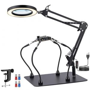 YGiTK Mains Secourables Magnétiques Support de Carte de Circuit Imprimé Troisieme Main Soudure avec Lampe Loupe 8X LED et Base Robuste Lampe Loupe pour Bricolage, Soudage, DIY (KeteyiEU, neuf)