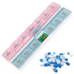 Pilulier Semainier Matin et Soir, Petit Pilluliers Medicaments 7 Jours 2 Compartiments Pilulier Hebdomadaire 2 Fois par Jour, 14 Compartiments une Bo&icirc;te &agrave; M&eacute;dicaments Grande Capacit&eacute; Pilules (QUQU JIANING, neuf)