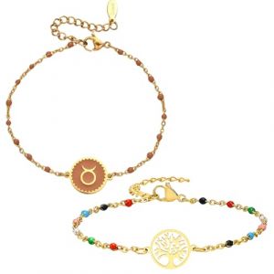 Caimeytie Parure Bijoux Femme: Bracelet Zodiaque et Arbre de Vie en Acier Inoxydable, Multicolore - Id&eacute;e Cadeau Taureau (YIXUYU, neuf)