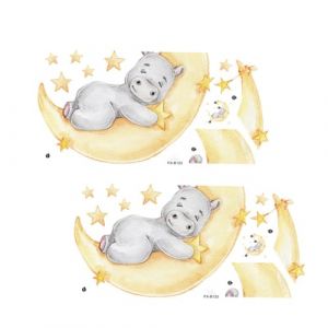 Hohopeti 2 feuilles Stickers Muraux Chambre Gar&ccedil;on Fille Hippopotame Autocollants Durables D&eacute;coration Murale Kindergarten (Orcchid, neuf)