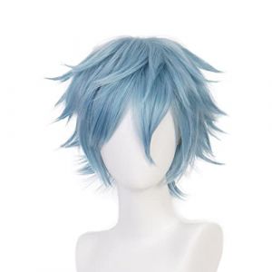 Perruque de Cosplay de Costume Anime avec Perruques Courtes et Droites Bleu Glace pour Hommes pour F&ecirc;te d'Halloween en Famille (Sea Silk Road, neuf)