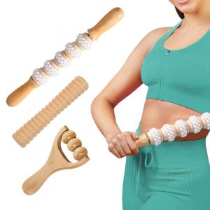 Pizsieat 3 Pièces Masseur anti Cellulite en Bois,Rouleau de Massage Maderotherapie pour Drainage lymphatique, Relaxation Musculaire, Modelage du Corps, Massage Gua Sha (Hêtre) (JIEYIKJ, neuf)