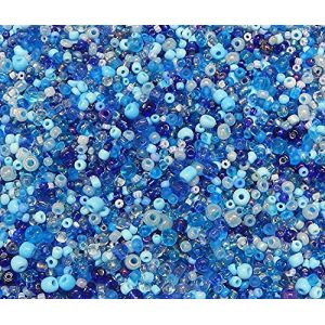 Lot de 3000 perles de rocaille en verre - Perles rondes - 2 mm, 3 mm, 4 mm - Tailles mixtes, m&eacute;lange de couleurs - Perles de graines (bleu) (Perlinshop, neuf)