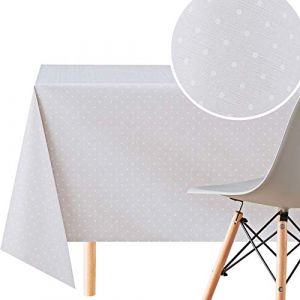 KP HOME Vintage Nappe PVC Rectangulaire Motif à Pois Gris Clair - Imprimé Petit Pois Toile Cirée Rectangulaire 140x300 cm Épais Facile à Essuyer Nappe Plastique Imperméable Nappe Ciree Rectangulaire (BonizStyle, neuf)