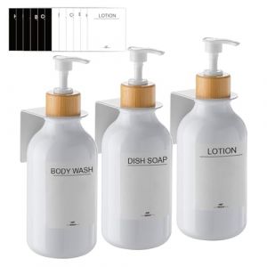 RISAKOGO 3 Pi&egrave;ces Distributeur Savon Mural, Distributeur de Savon 500ml avec &Eacute;tiquettes No Per&ccedil;age pour Cuisine et Salle de Bain -Blanc (CHANGCE, neuf)