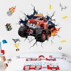 wondever Stickers Muraux Voiture Garçon 3D Autocollants Muraux Mural Stickers Voiture de Course Véhicules pour Salle de Jeux Chambre Bébé Garçon (YiwuShi Xili Maoyi Youxian Gongsi, neuf)