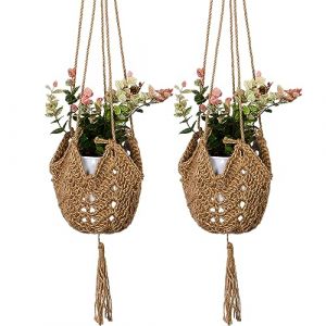Linxiu Lot de 2 Supports de Plantes en Corde de Jute avec Crochets pour Suspension - Support de Pot de Fleurs en Macram&eacute; pour D&eacute;coration Int&eacute;rieure - Panier de Fleurs &agrave; Suspendre au Mur (HAxianghui08, neuf)