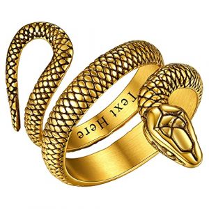 Bague Religieux Crane Homme Satan Tete de Mort Serpent Acier Inxydable Anneau Gravure Personnalisable Lucifer Garcon Enfant Fils Doré Bijoux Cadeau Anniversaire Fetes des Peres Mariage (ChainsHouse Jewellery, neuf)