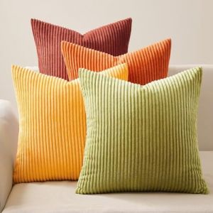 Topfinel Housse Coussin 60x60cm Lot de 4 Dégradé en Velours Côtelé Super Doux Motif à Rayure Décoration de Coussin Canape Lit Chambre Salon Jardin Fauteuil Style Boheme Scandinave Jaune Orange (NoledarEU, neuf)