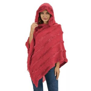 Rayson Poncho en Tricot pour Femmes El&eacute;gant Pull Cape Poncho Femme &agrave; Capuche Irr&eacute;guli&egrave;re Frange Casual Pull-Over Cape Poncho en Polaire Ray&eacute;e Ch&acirc;le &Eacute;pais et Chaud &agrave; la Mode Automne Hiver (RSSAA, neuf)
