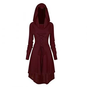 TSIRNK Robe Medievale Femme,Robe Vintage Renaissance Gothique Femme,Costume Halloween Femme (Rouge Bordeaux, S) (fuann, neuf)