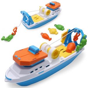 Toyland® 40cm (16") Bateau de Pêche Coloré de avec Portes Mobiles, Hameçon et 4 Poissons en Plastique - Jouet Aquatique Flottant pour Enfants - Jouets pour Piscine et Bain - 3 Ans et Plus (Toyland®, neuf)