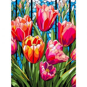 AIRDEA Tulipe Peinture Numero Adulte, DIY Kit Activité Manuelle Peinture Acrylique, Vitrail Peinture par Numero Adulte avec Pinceaux et Acryliques pour la Décoration Maison 30x40 cm (Pas de Cadre) (AIDIYA Direct, neuf)