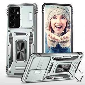 ATISIJIE Coque pour Samsung Galaxy S21 Ultra 5G &eacute;tui [Protection d'appareil Photo Slide Camera], Support 360&deg; Rotatif Militaire Renforc&eacute;e Armor Antichoc Bumper Housse Gris (TISIM, neuf)