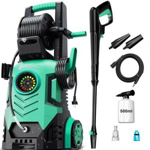 Nettoyeur Haute Pression r&eacute;glable 100&ndash;200 Bar, 280&ndash;500 l/h, &eacute;cran Tactile 8 Niveaux, Canon &agrave; Mousse et Buses r&eacute;glables, Power Washer pour Voiture, cl&ocirc;tures et all&eacute;es, Bleu (Blue Fins, neuf)