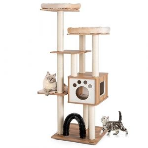 GOPLUS Arbre a Chat Intérieur de 176 CM avec Arche Auto-Toilettage, Arbre a Chat XXL en Peluche Moderne à 6 Niveaux avec Condo à 2 Portes, Perchoir Double, Poteaux en Sisal, Centre d'Activité (Augenstern24, neuf)