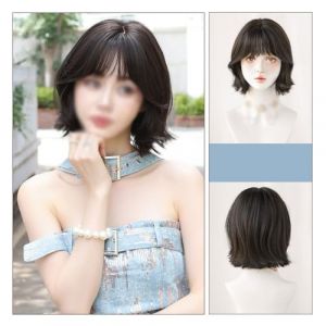 Perruque Femme Perruque de cheveux courts ondulés for femmes, perruque noire naturelle, perruque charmante de cheveux bouclés courts ondulés, adaptée à une utilisation quotidienne de fête et de rendez (wuwuwucc, neuf)