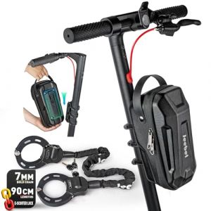 Jeebel Sac de Trottinette Électrique 3/4/5L & Antivol de Chaîne ø7MM 90CM - Sacoche de Guidon Étanche avec Système Fixation Rapide, Antivol Velo avec Clés - Pour Trottinette VTT Vélo (2,8 L + Antivol) (Jeebel Camping, neuf)