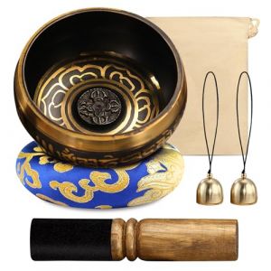 Bols Chantants Tib&eacute;tains, Mini Bol Tib&eacute;tain 8CM, Bol de M&eacute;ditation, avec Maillet en Bois, Coussin Sonore, Sac en Tissu de Rangement, Bol Chantant Tibetain pour Yoga, Relaxation Mentale, M&eacute;ditation (ALFAXCELE, neuf)