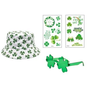 D&eacute;guisement Saint Patrick, ensemble 3 pi&egrave;ces avec chapeau, stickers et lunettes, parfait pour Saint Patrick, carnaval, f&ecirc;te, voyage, plage, p&ecirc;che (CHZHBY, neuf)