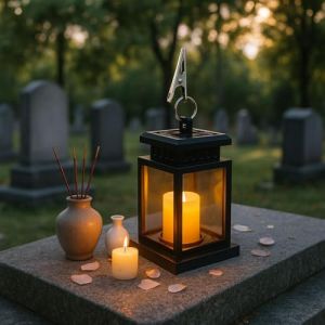 Lanterne Fun&eacute;Raire R&eacute;Sistante Aux Intemp&eacute;Ries, Lanterne Solaire Exterieur Fun&eacute;Raire, Suspension &eacute;Clairage De Cimeti&egrave;Re Lanterne Bougie, Avec Bougies Led, Pour &eacute;Clairage Fun&eacute;Raire Et Cadeaux (B) (Flanliy-EU, neuf)