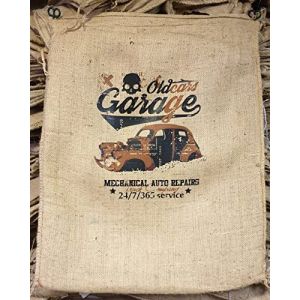 Sac à café avec motifs rares - Sac en toile de jute décoratif avec motif sélectionné (Old.Garage) (sepe_fashion, neuf)